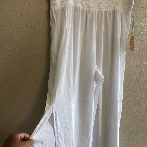 Kona Sol Women's White Smocked Waist Side Slit Gauzy Cover Up Pants Size XL 16 - Picture 7 of 12